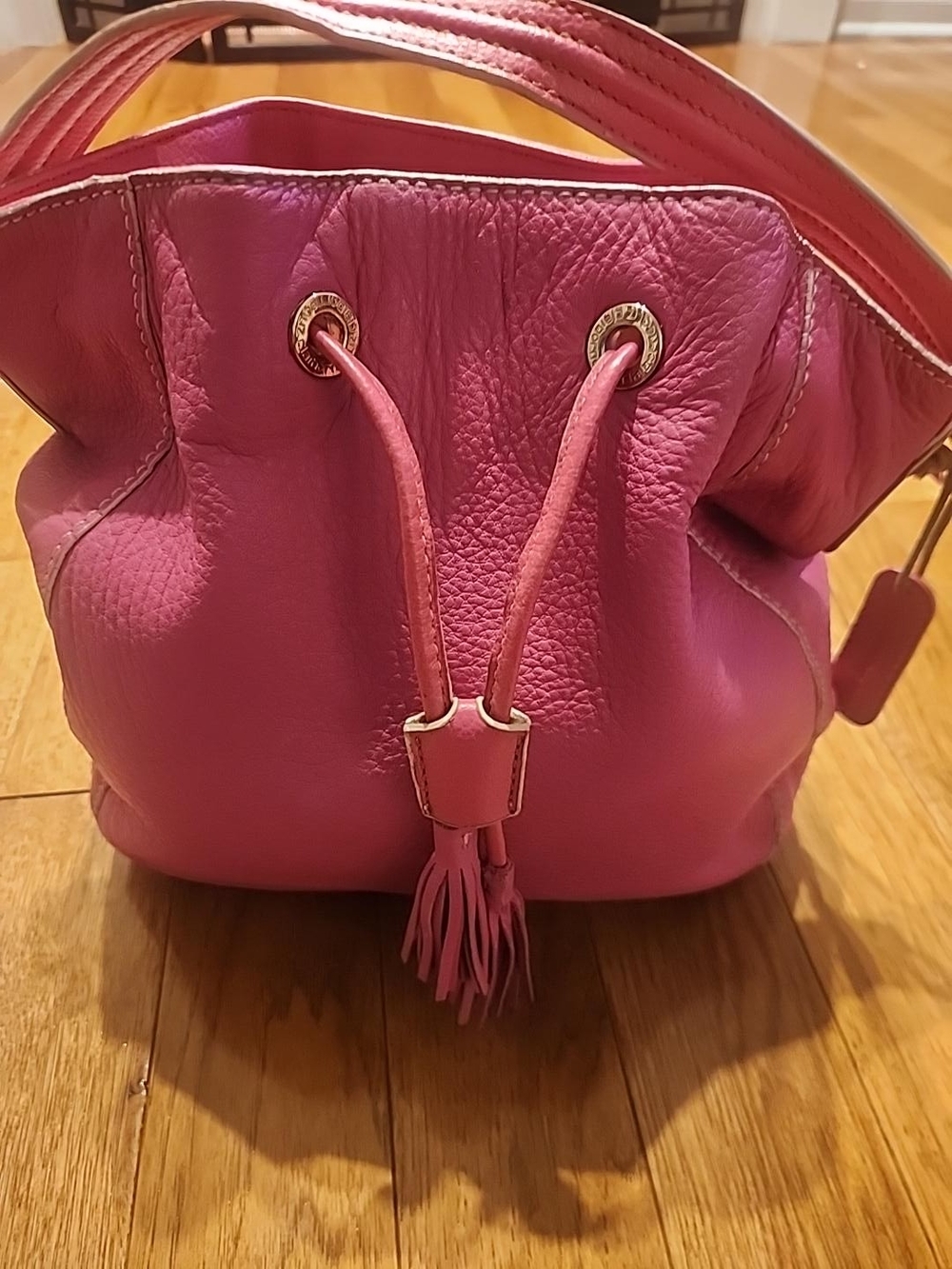 Liz Claiborne Pink Leather Drawstring Bucket Bag
